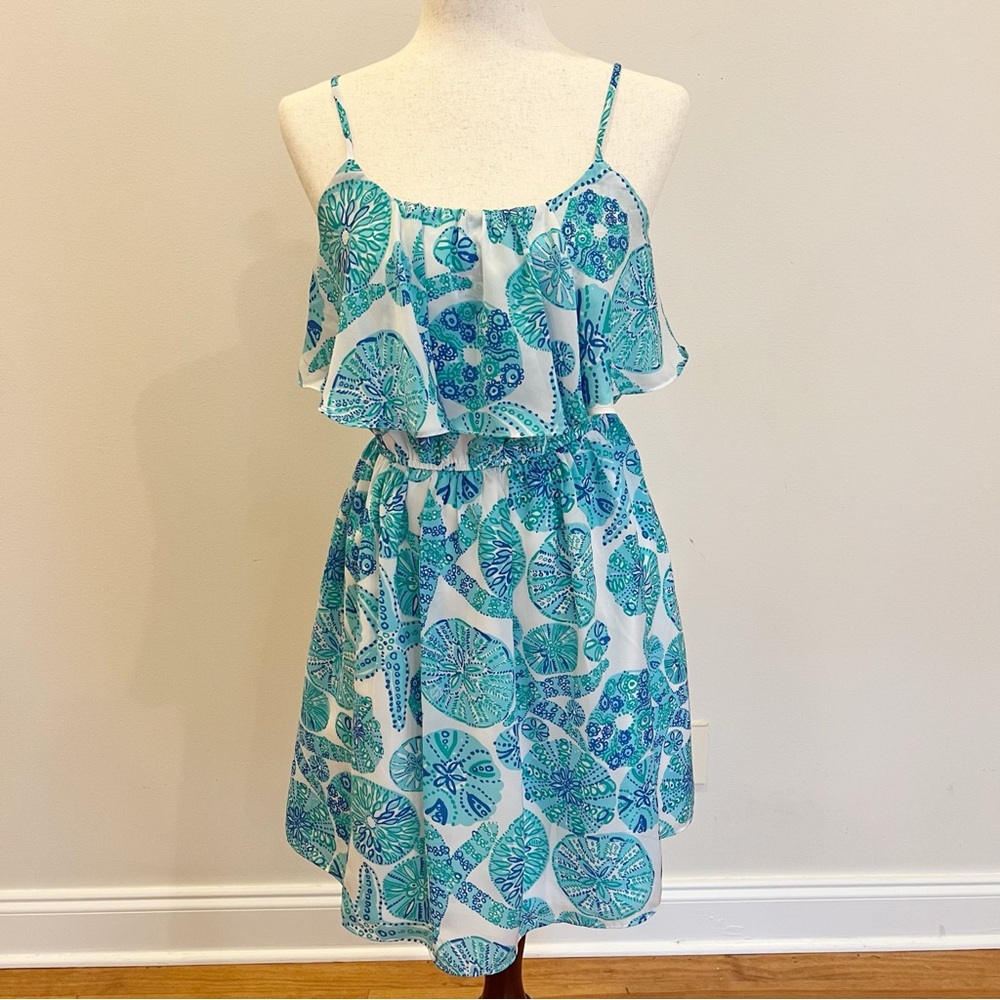 Lilly Pulitzer Sleeveless Ruffle Top Mini Dress Extra Small Sea Life Print Beach